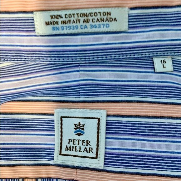 Peter Millar Striped Button Front Shirt Size Large - Picture 4 of 4